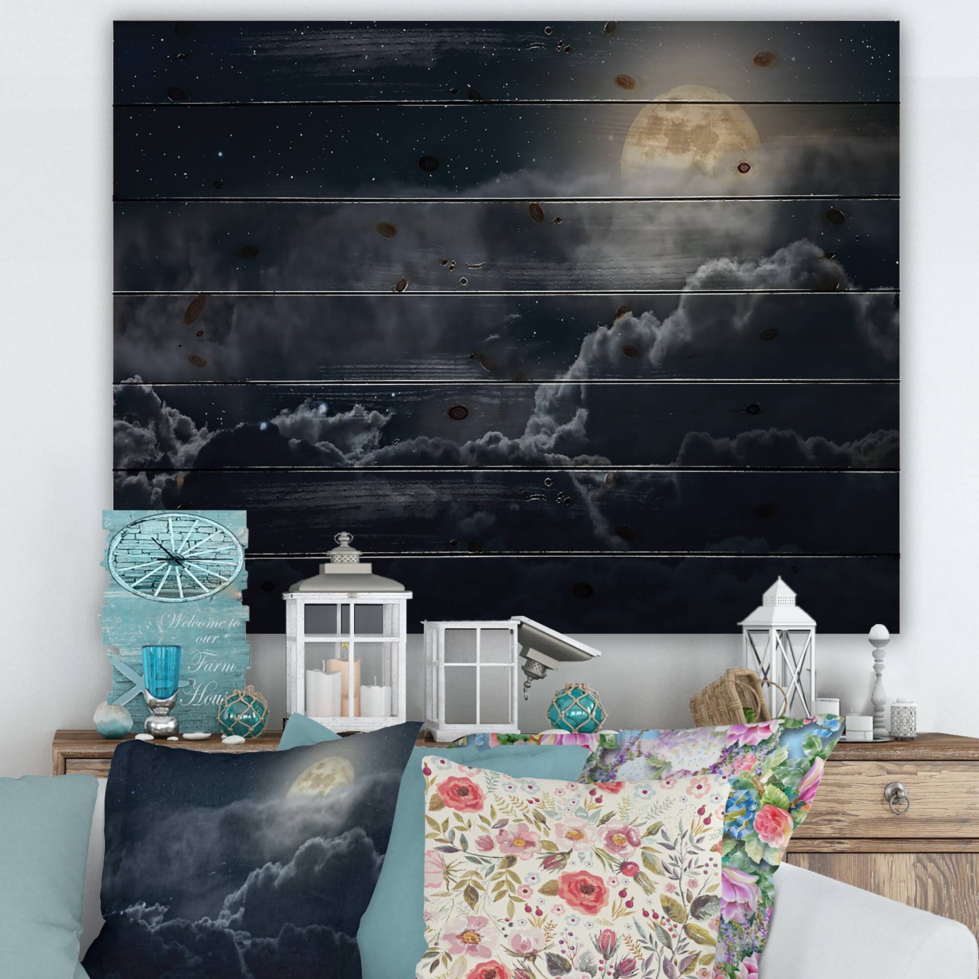 Designart - Cloudy Full Moon Night